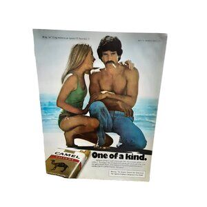Vintage 1977 Print Ad Camel Cigarettes Man Shirtless with Woman Original 1970s